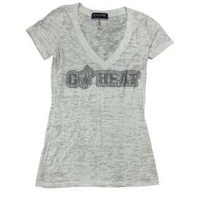 Rubee Couture Miami Heat Womens Small White Burnout V Neck Rhinestone T Shirt